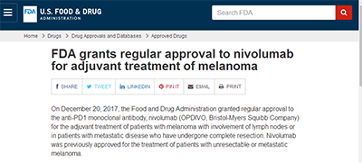 FDA批准nivolumab用于辅助治疗黑色素瘤